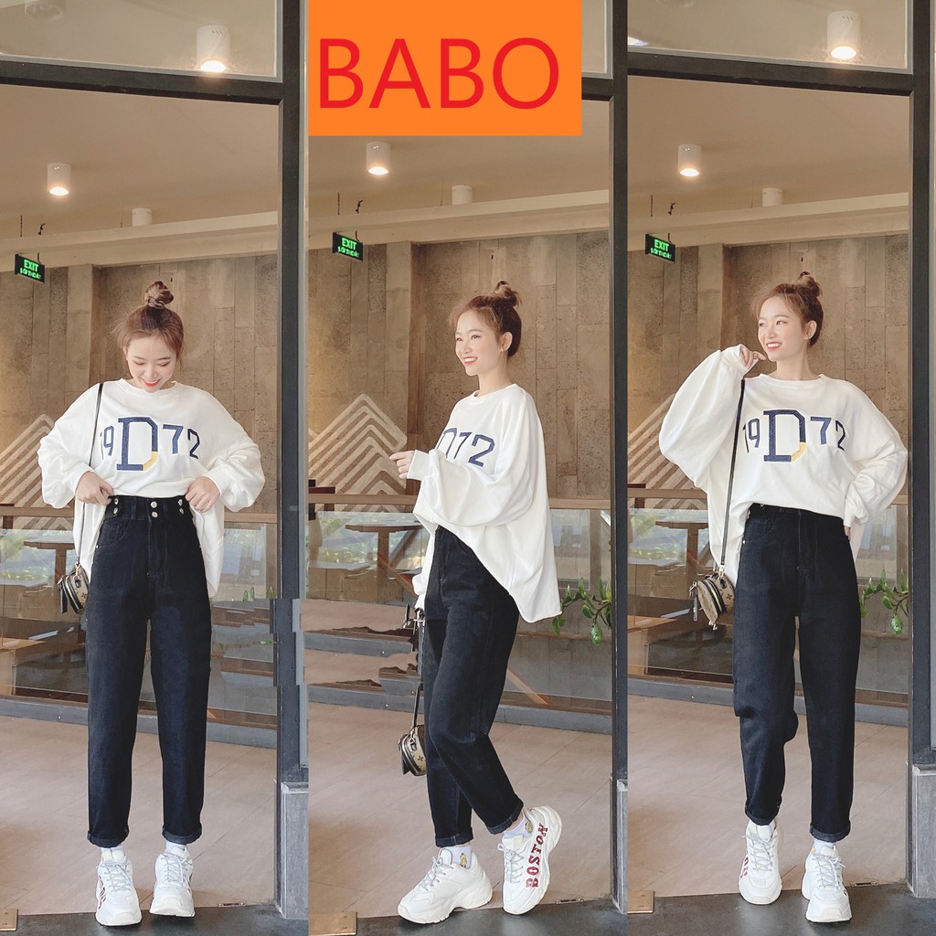 [ TM ] QUẦN BAGGY JEAN NỮ LƯNG CAO 2 NÚT PHỐI 2 ĐAI 4 NÚT MÀU ĐEN SIÊU CÁ TÍNH CỰC CAO CẤP BABO ĐỦ SIZE S, M, L