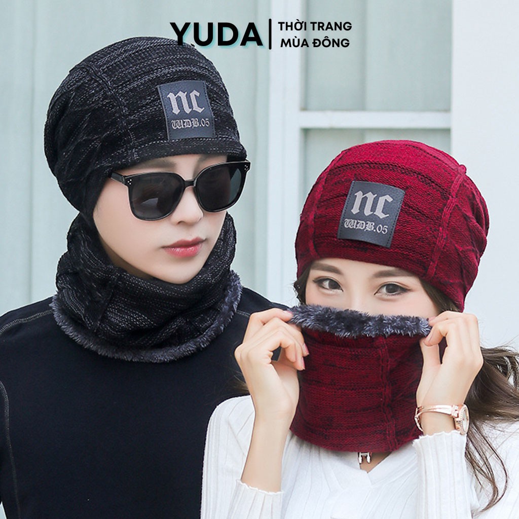 Mũ len nam nữ hàn quốc kèm khăn quàng cổ Yuda nón len nam nữ trùm đầu mùa đông giữ ấm tốt