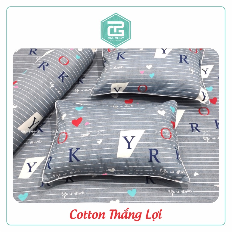 Bộ Drap {4 món} Cotton Thắng Lợi chuẩn logo họa tiết Sọc