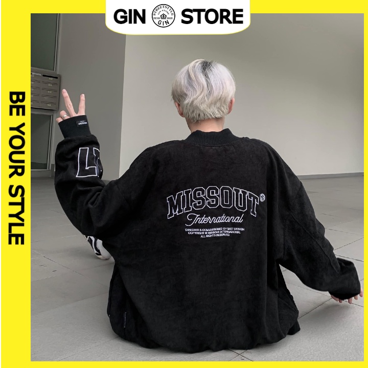 Áo bomber Missout ,áo khoác jacket varisity Missout 2 lớp dày dặn Typo nam nữ- Gin Store