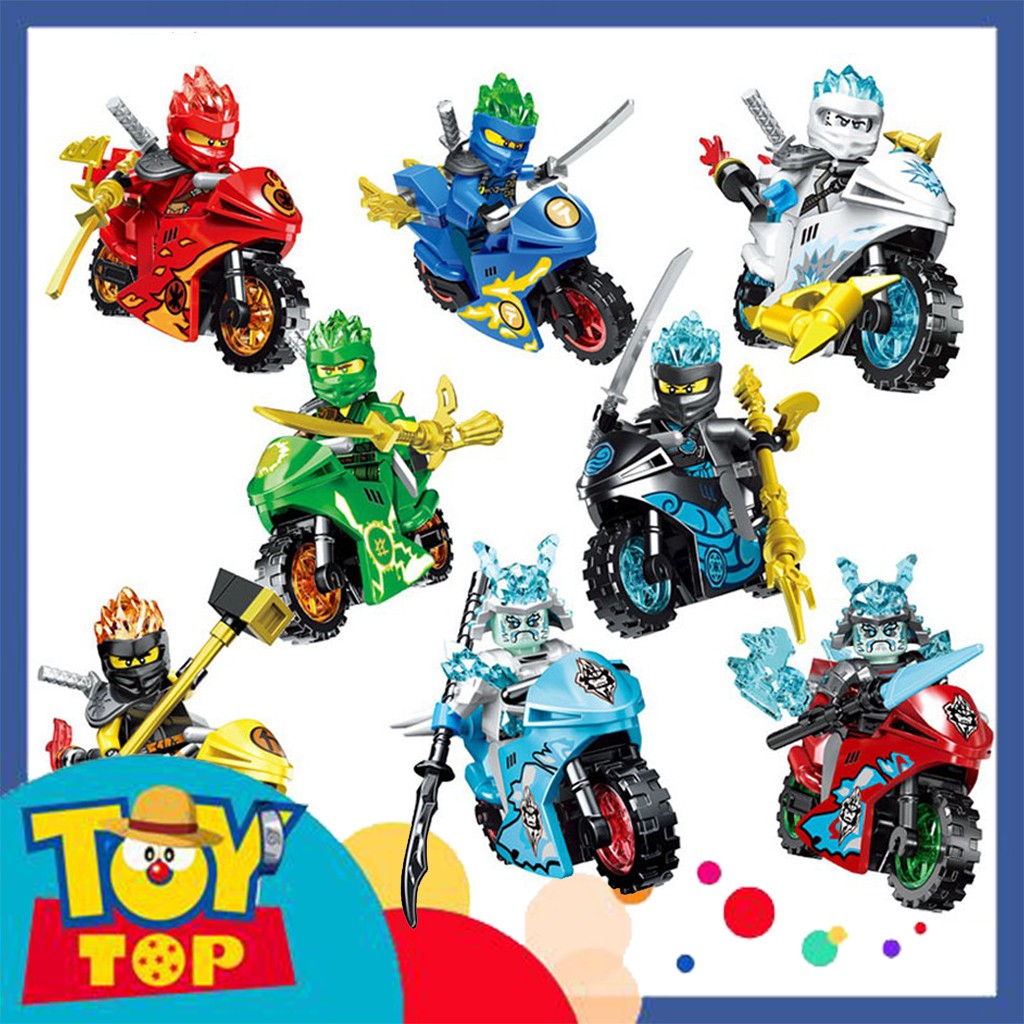 Đồ chơi Combo 8 minifigures ghép ninjago mini xếp hình ninja lái xe máy lắp ráp PRCK 61015