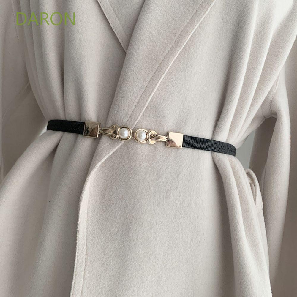 Thắt lưng giả da đàn hồi điều chỉnh được trang trí ngọc trai giả và kim loại phong cách cổ điển cho nữ