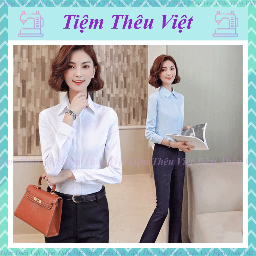 Áo Sơ Mi Trắng Học Sinh Tiệm Thêu Việt Áo Trắng Nữ Tay Bồng