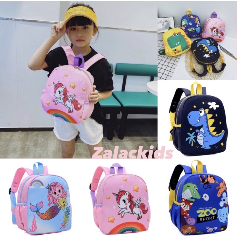 Balo cho bé đi học mẫu giáo mầm non, ba lô cho bé trai bé gái in hình ngựa pony, nàng tiên cá, khủng long Zalackids