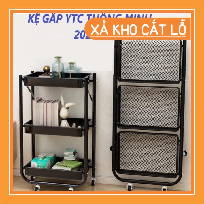 (HOT + FREESHIP) Kệ Xếp 3 Tầng Đa Năng Gấp Gọn Tiện Lợi Có Bánh Xe Dễ Dàng Di Chuyển