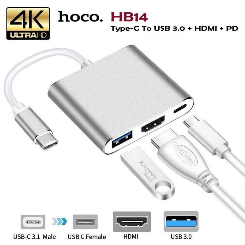 Cáp Chuyển Hoco HB14 Cổng Type-C Ra 3 Cổng HDMi + Type-C + Usb