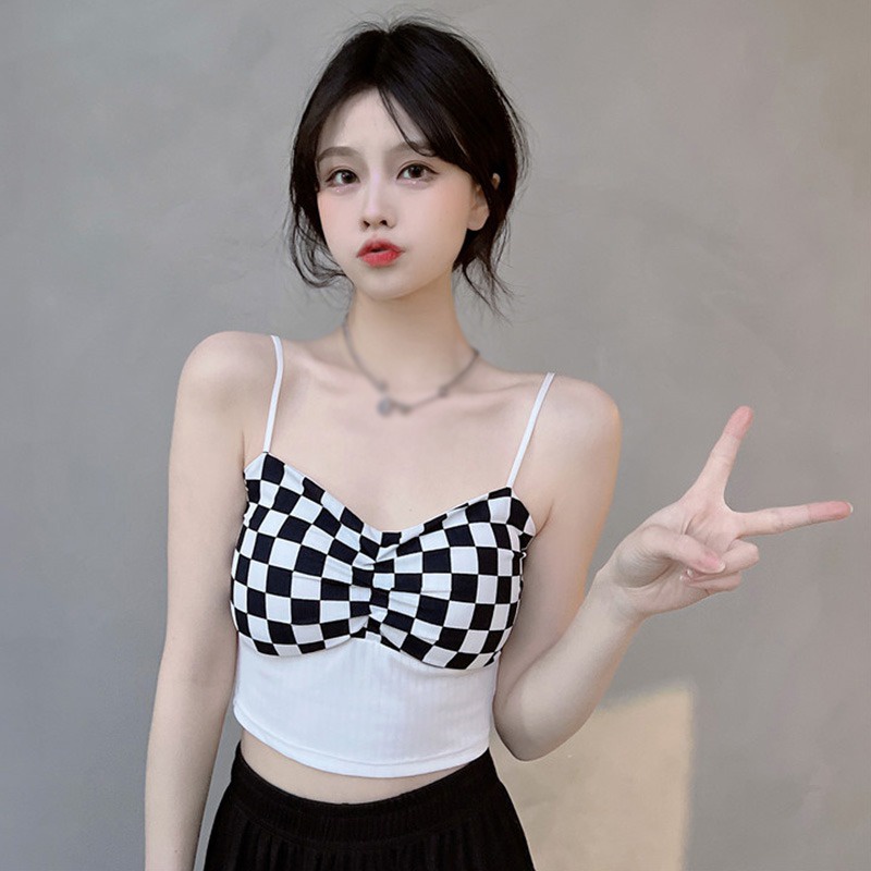 Áo Croptop Hai Dây Mỏng Mùa Hè Có Đệm Ngực Gợi Cảm Cho Nữ