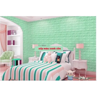 Xốp Dán Tường Giả Gạch 3D XANH Cốm 3mm ( 70X77cm )
