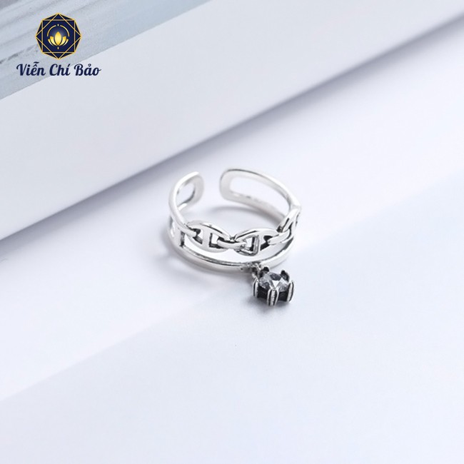 Nhẫn bạc nữ hai lớp đính đá đen ngôi sao chất liệu bạc Thái 925 thời trang phụ kiện trang sức nữ Viễn Chí Bảo N000041