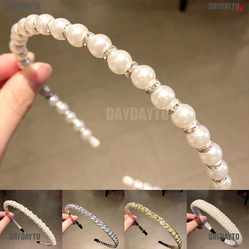 Băng Đô Cài Tóc Đính Hạt Ngọc Trai Đơn Giản Phong Cách Punk Cho Nữ