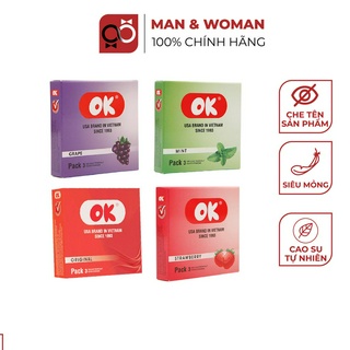 Bộ 4 hộp Bao cao su Ok Hương Dâu Tây - Bạc Hà - Nho - Không Mùi 12 cái CB008