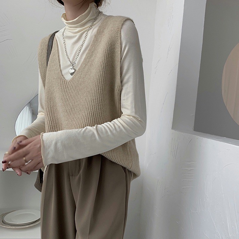 Áo len không tay cổ chữ v form rộng thời trang mùa thu | BigBuy360 - bigbuy360.vn