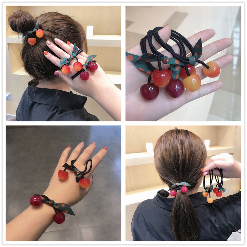 Dây Buộc Tóc Co Giãn Nhiều Màu Sắc Họa Tiết Quả Cherry Dễ Thương Phong Cách Hàn Quốc Cho Nữ