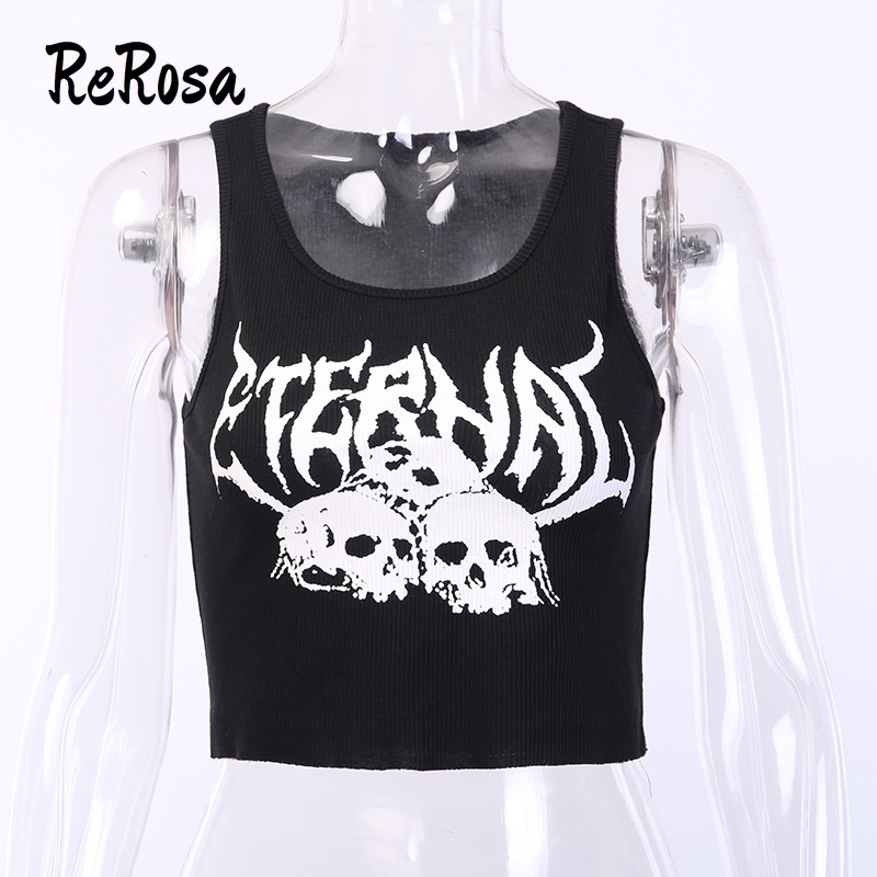 Áo Croptop In Họa Tiết Đầu Lâu Phong Cách Gothic Thời Trang Cho Nữ