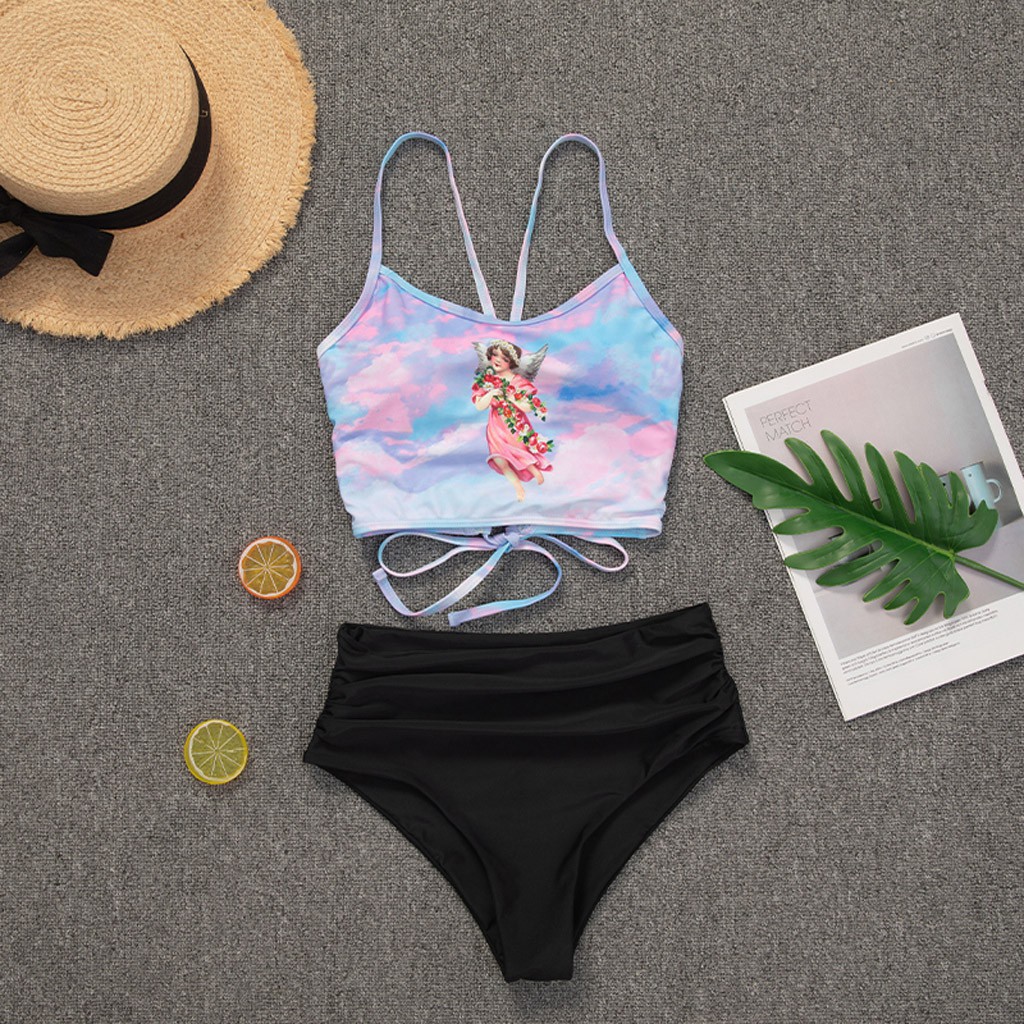 Women Two Pieces Bathing Suit Print With High Waisted Bottom Bikini Set Swimwear | BigBuy360 - bigbuy360.vn