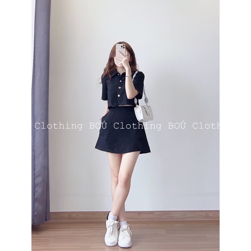 Set sơ mi croptop cúc to + chân váy thời trang, năng động dành cho nữ ( Ảnh thật)