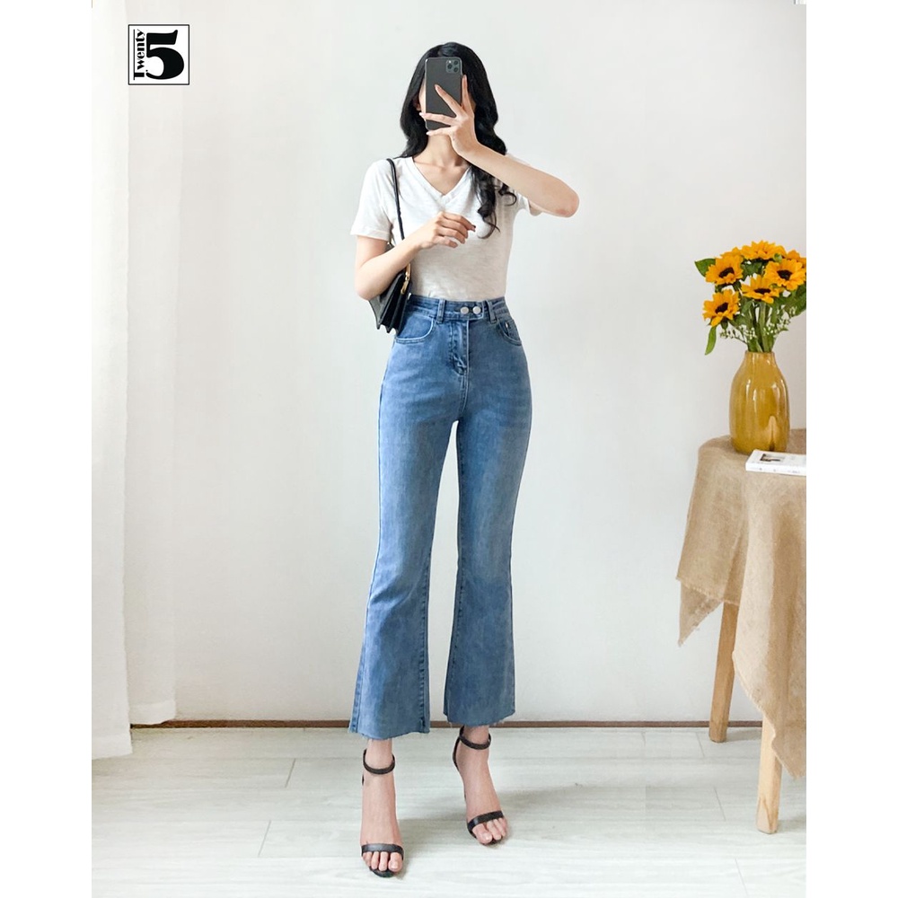 Áo thun nữ cổ tim trơn màu basic dáng ôm chất cotton mềm mỏng Twentyfive N444