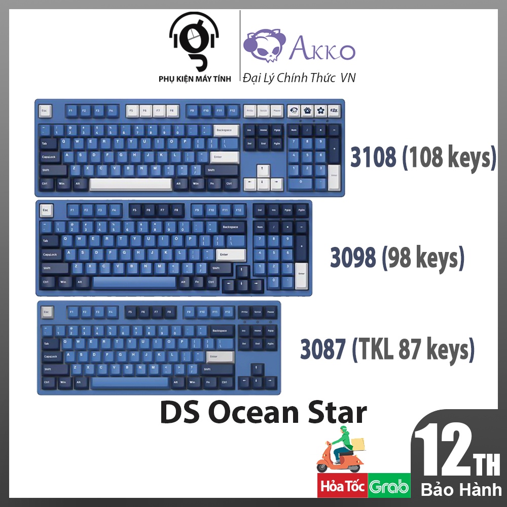 Bàn phím cơ AKKO 3087/3098/3108 v2 DS Ocean Star - Chính hãng Mai Hoàng phân phối