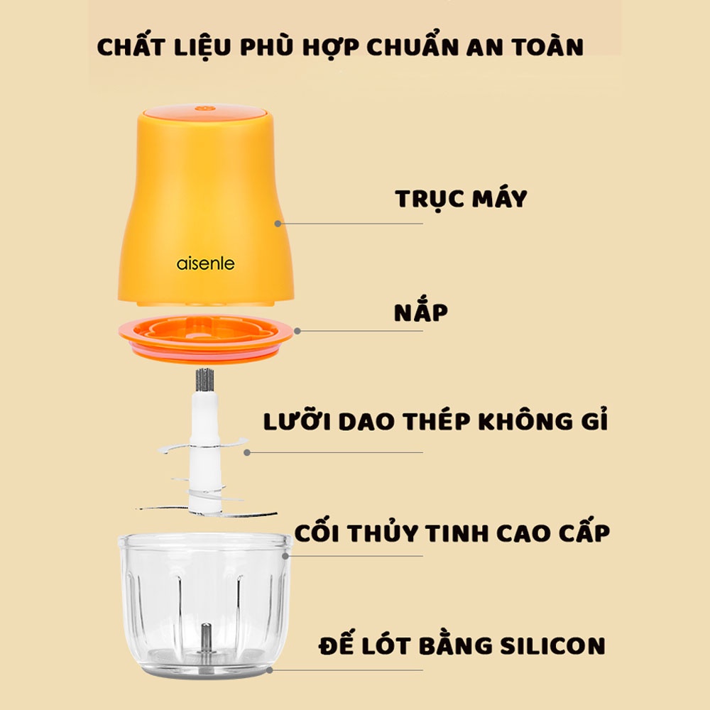 Máy Xay Thực Phẩm Mini Đa Năng AISENLE 701D Xay Thịt Tỏi Ớt Công Suất 200W, dung tích cối 0.3 lít