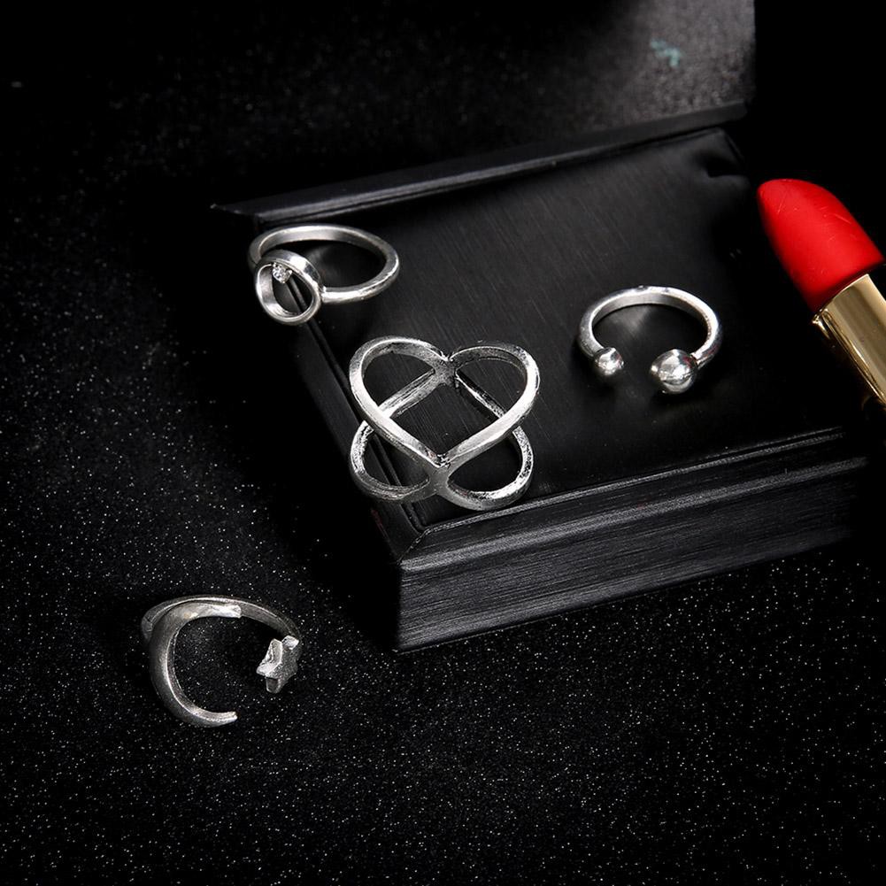 Set 4 Nhẫn Đeo Đốt Ngón Tay Nhiều Kiểu Phối Đá Nhân Tạo Đẹp Mắt Cho Nữ