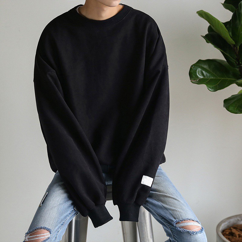 Áo sweater tay dài size lớn màu trơn cho nam