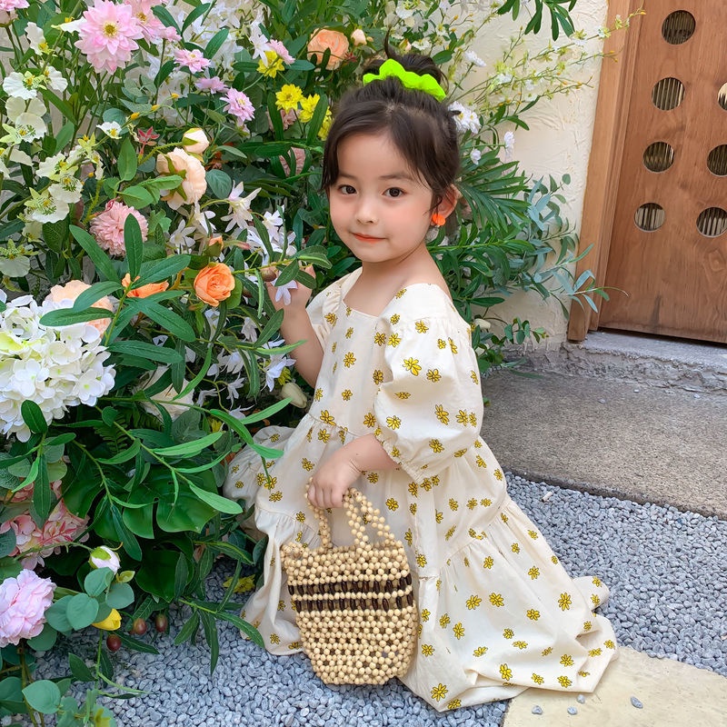 Bộ Đầm Cotton In Hoa Phong Cách Nhật Bản Hàn Quốc Thời Trang Mùa Hè 2022 Cho Bé Gái