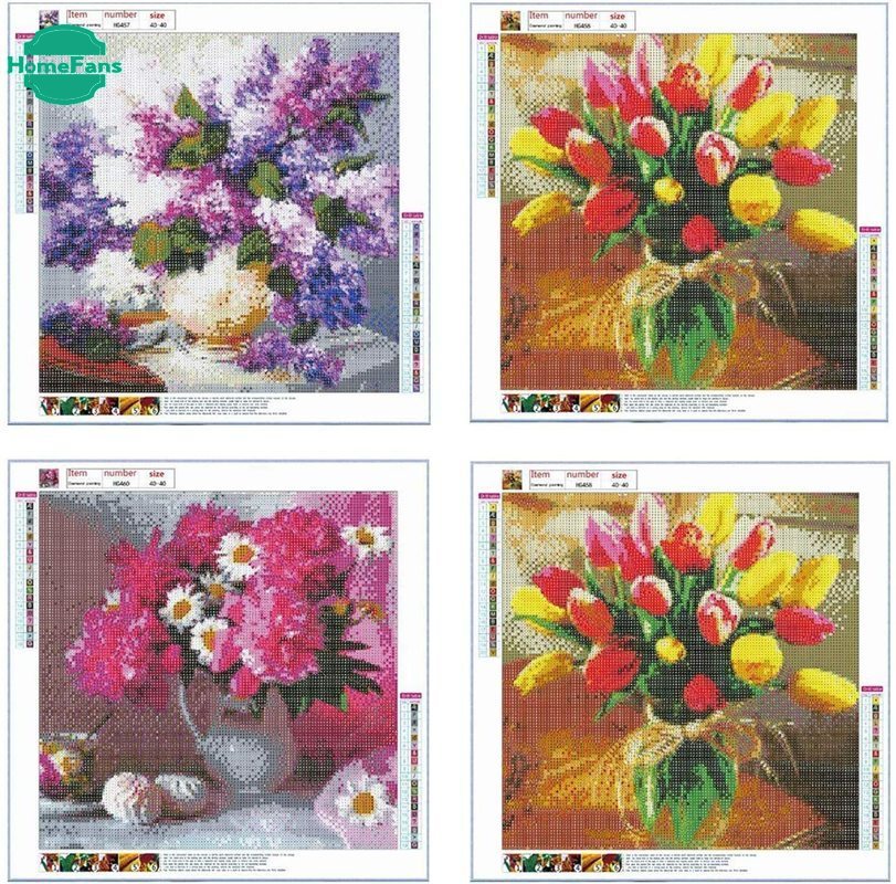 Bộ tranh đính đá 5D tự làm hình hoa 4 kiểu kích thước 30 X 30cm trang trí nhà cửa