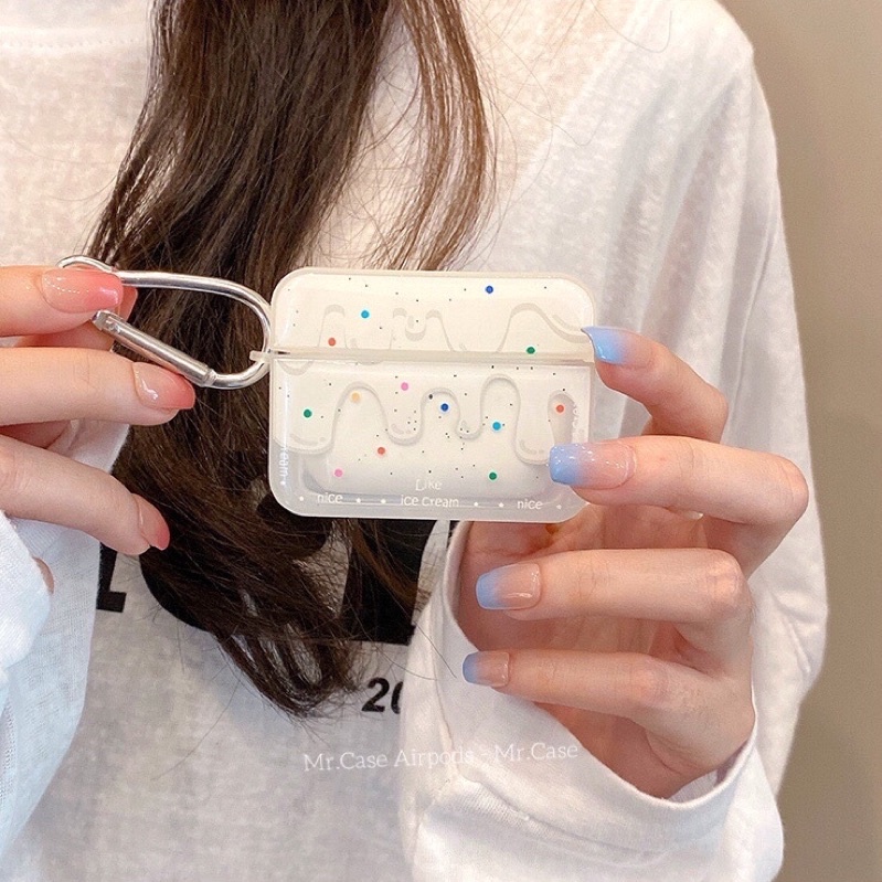 Case Airpods 1/2 /Pro/Ap3 Vỏ Ốp Tai Nghe Nhựa Dẻo Hình Kem Tuyết Trắng - Mr.Case