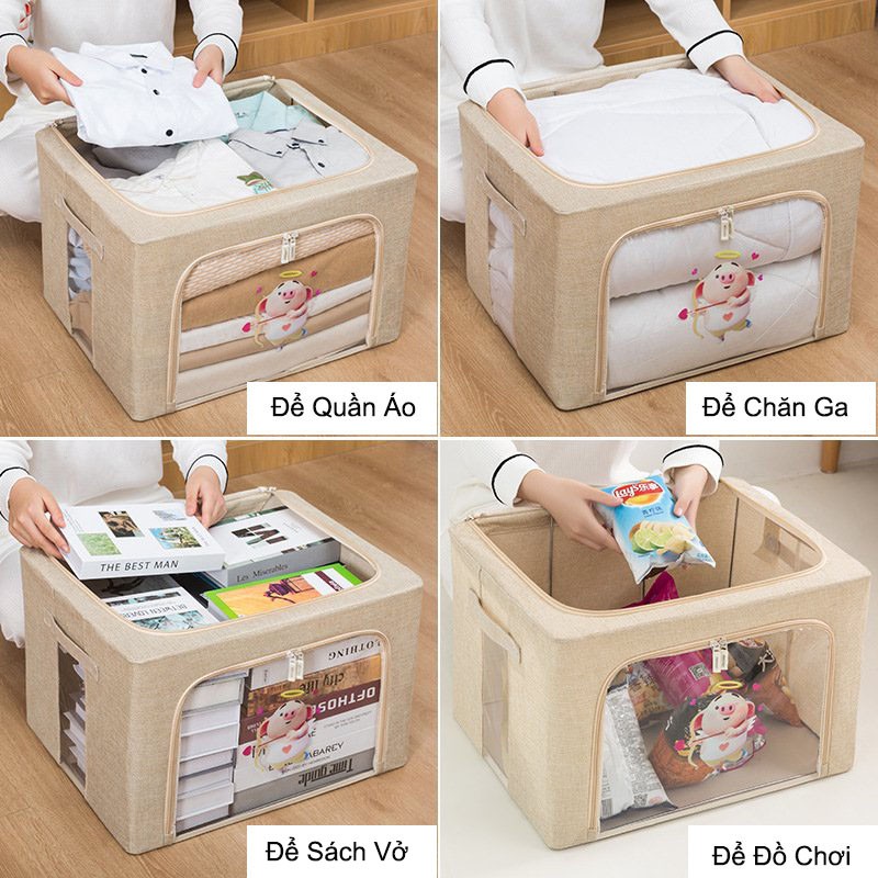 Hộp đựng quần áo cỡ to, Túi đựng đồ đa năng khung thép có khóa 2 đầu tiện dụng - Gu Decor Wooden