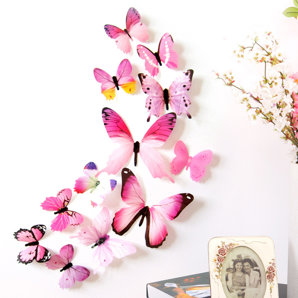 KUNHEV Set 12 Miếng Dán Tường Trang Trí Hình Cánh Hoa Mẫu Đơn 3d