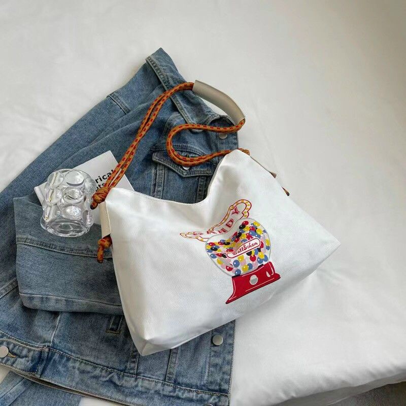 Túi Tote Đeo Vai Vải Canvas Cỡ Lớn Thêu Họa Tiết Thời Trang 2022