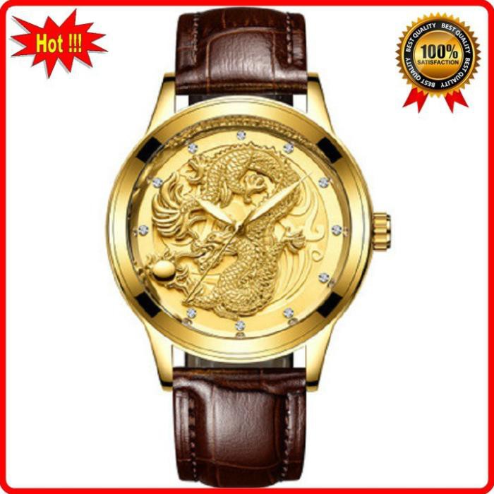 Đồng hồ rồng nam tivise mặt dây da chay pin