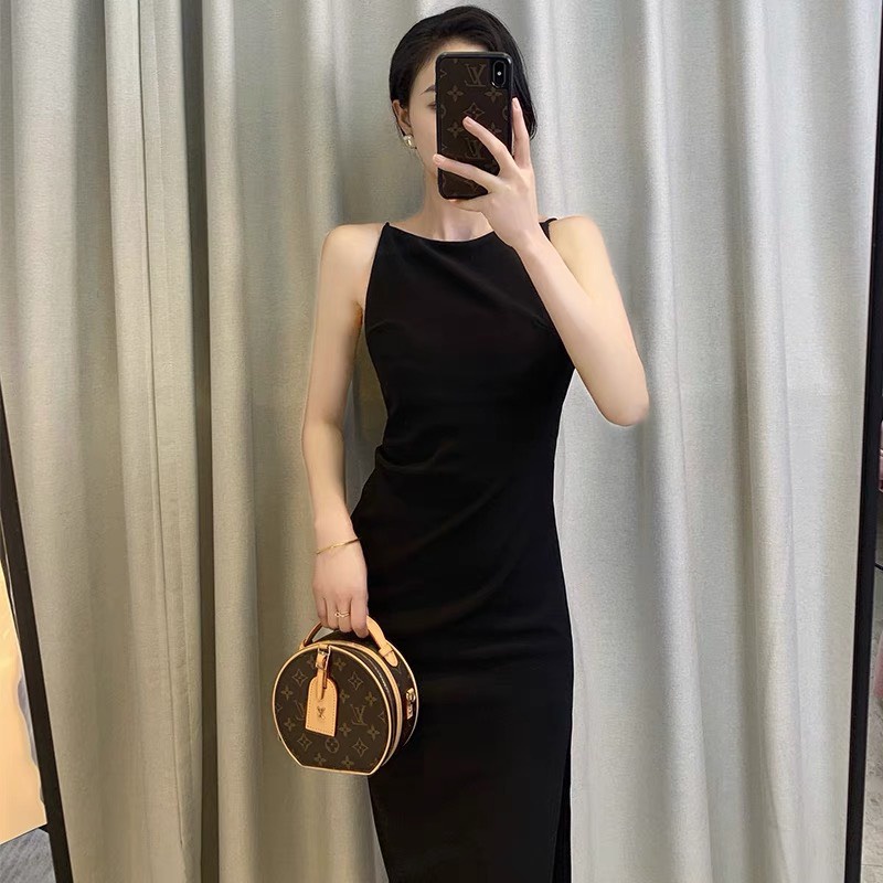 Váy lụa cổ đổ đính vai mềm mại thanh lịch quyến rũ Puwn Shop