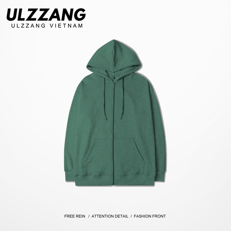 Áo hoodie zip ULZZANG unisex trơn chất liệu nỉ lót bông freesize