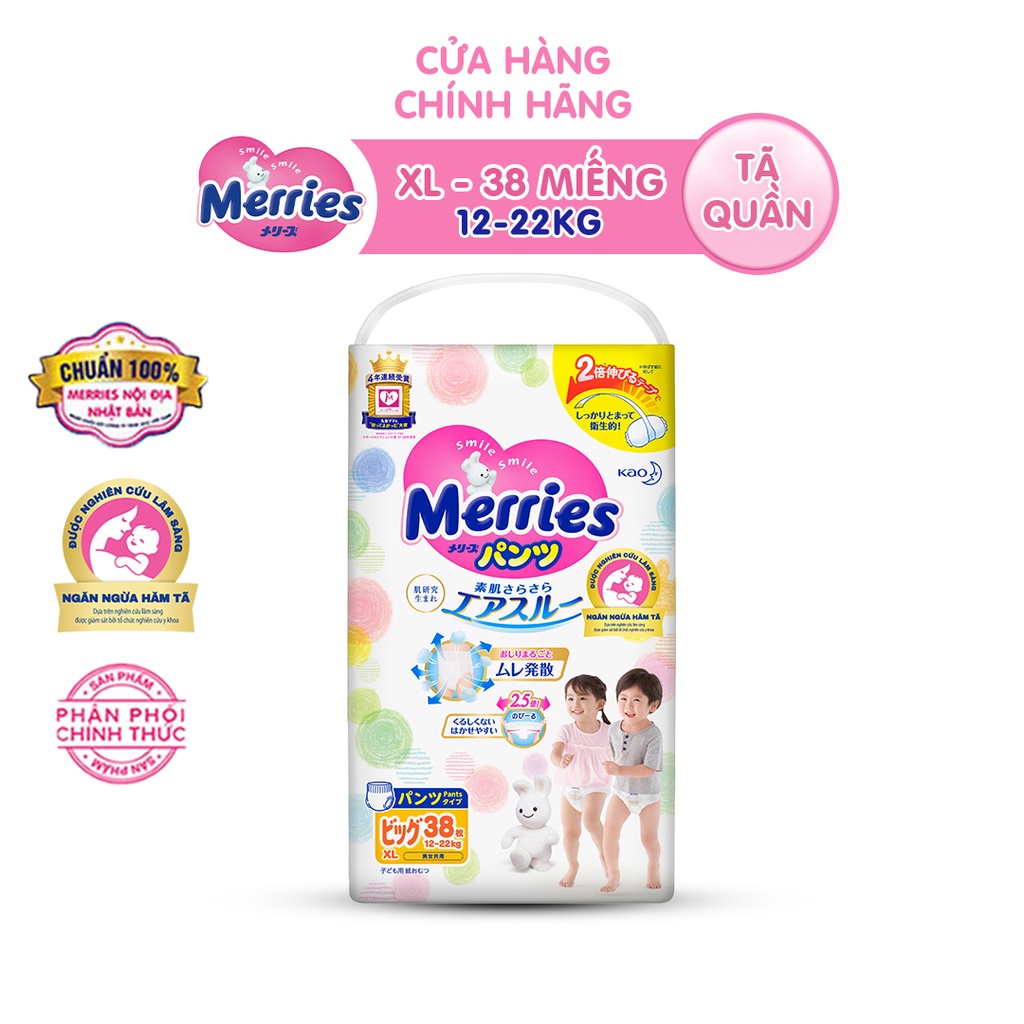 Tã/bỉm quần Merries size XL 38 miếng (Cho bé 12 - 22kg)