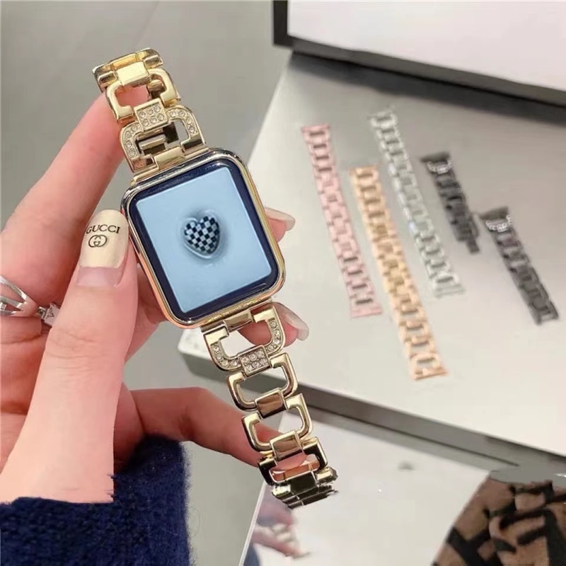 Dây Đeo Đồng Hồ Bằng Inox Đính Đá Kim Cương Giả 44mm 40mm 45mm 41mm 42mm 38mm iWatch serie 7 3 4 5 se 6