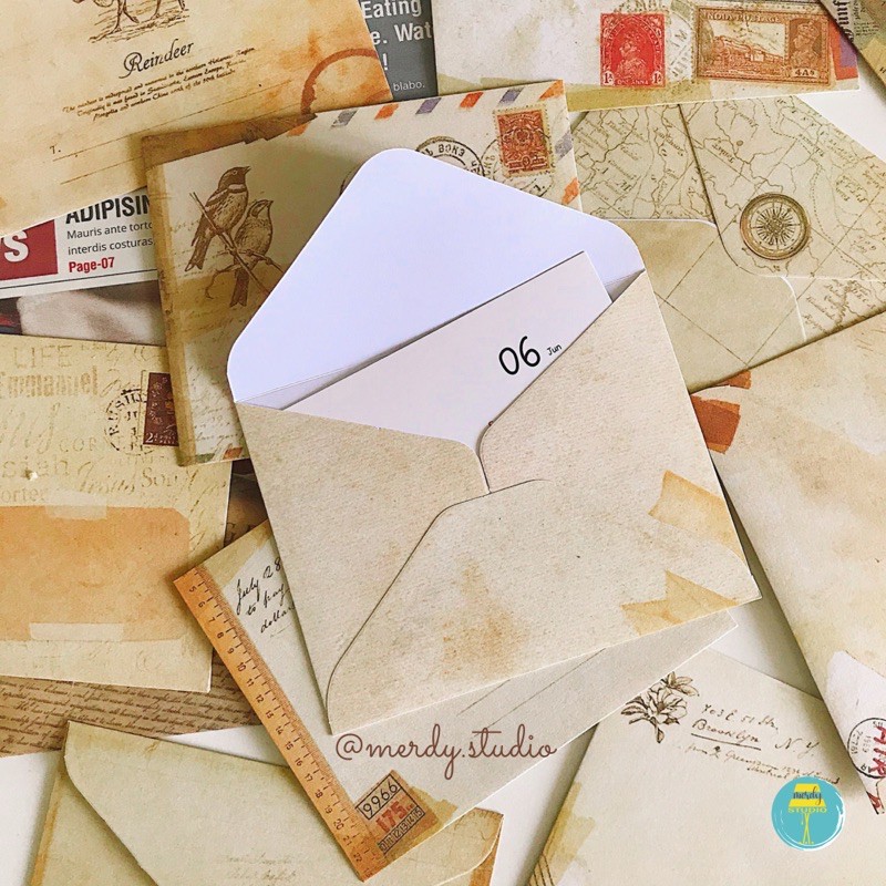 Set 12 chiếc phong bì thư vintage mini