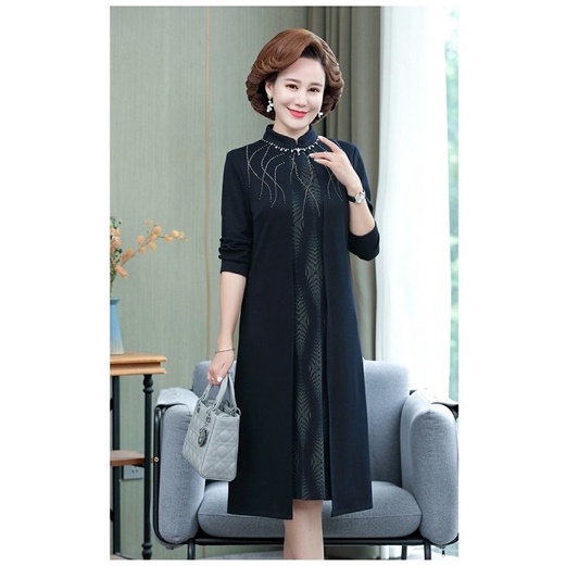 Đầm len trung niên nữ cao cấp, đính hạt sang trọng, kiểu dáng thanh lịch, trang nhã NV0947