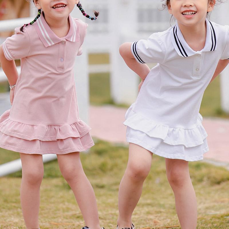 Đầm Bé Gái Tay Ngắn Màu Trơn