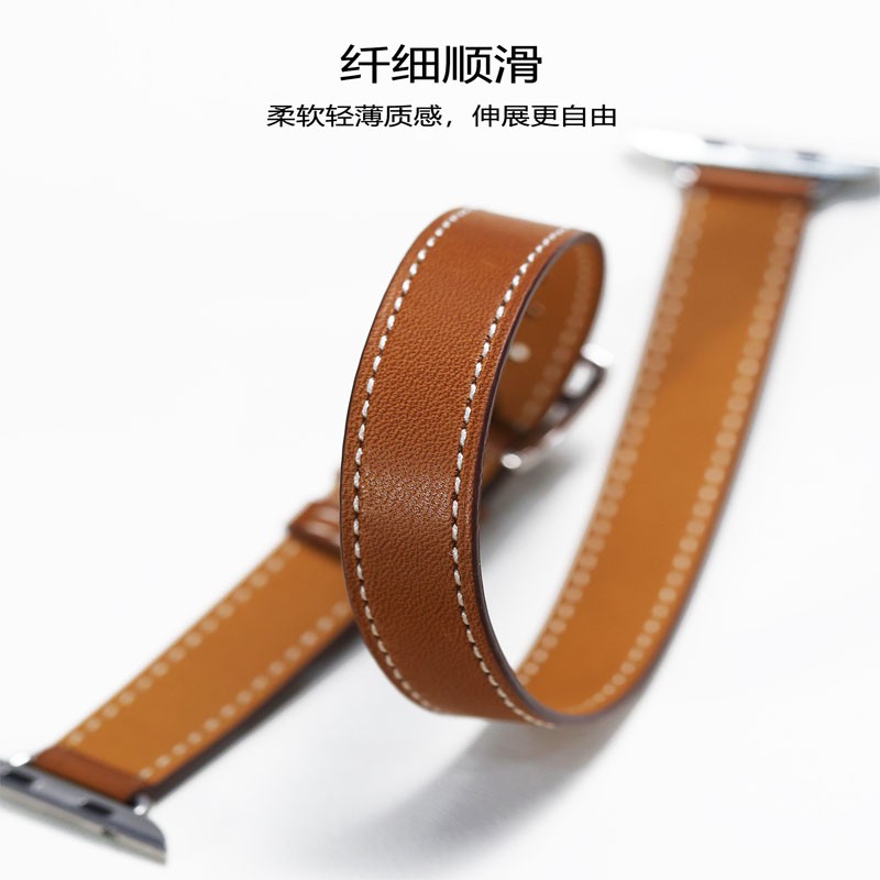 Hermès Dây đeo da họa tiết chữ Hermes cho đồng hồ thông minh Apple iWatch3/4/5/6/7/SE