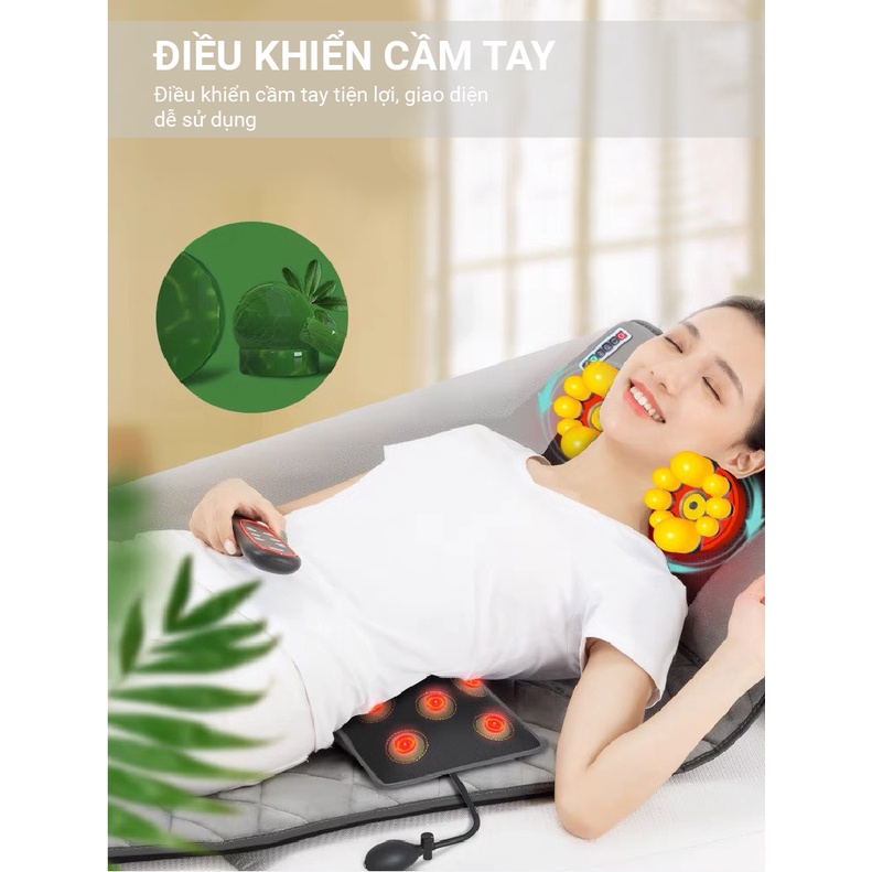 Nệm massage toàn thân VISPO VP-N20N giúp giảm đau mỏi, lưu thông khí huyết - Có gối massage hồng ngoại cổ vai gáy