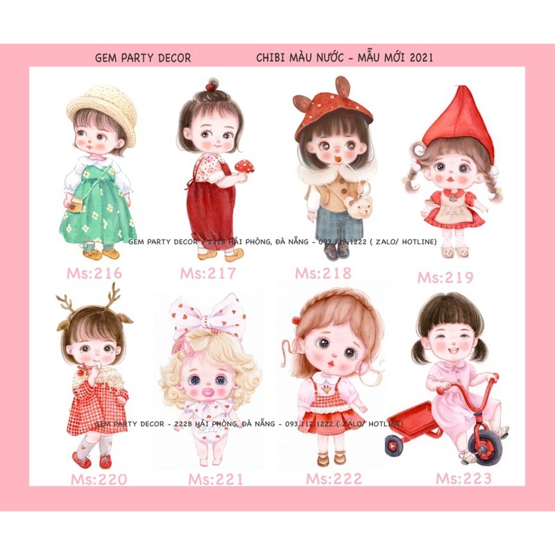 Chibi Mẫu ĐỘC QUYỀN - Chibi sinh nhật bé gái hình vẽ tay.