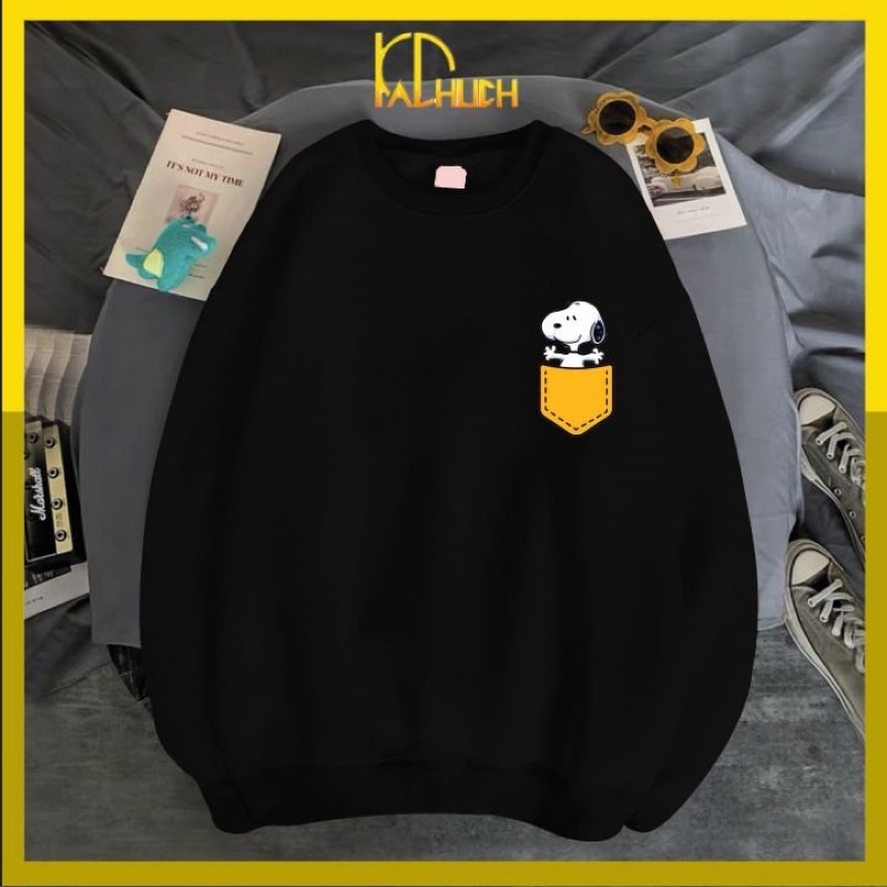 Áo sweater unisex in Snoopy túi dễ thương, size từ 40-70kg cho cả nam nữ có nhiều màu lựa chọn