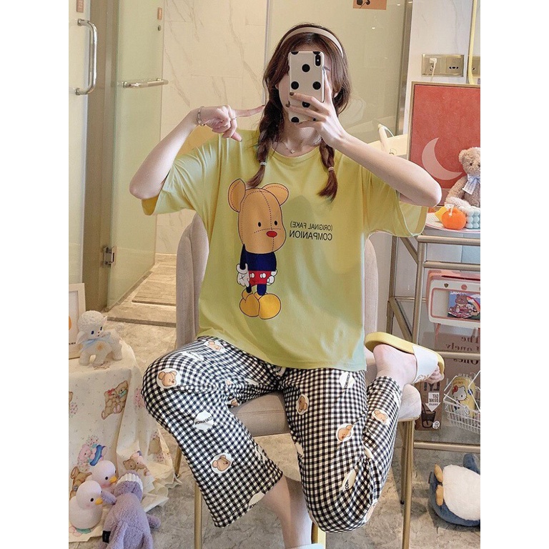 [SẴN] Đồ Bộ Nữ Dài Mặc Nhà Dễ Thương,Chất Vải Mỏng Thoáng Mát,In Họa Tiết Hoạt Hình