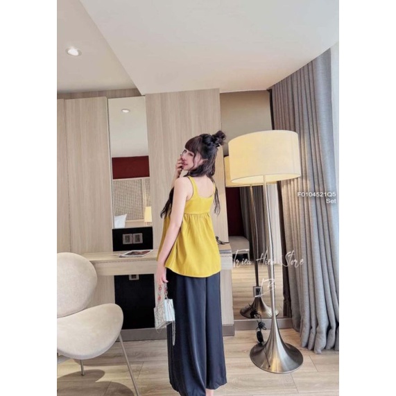 Set áo babydoll 2 dây bản phối quần đũi suông hàng Quảng Châu 0104