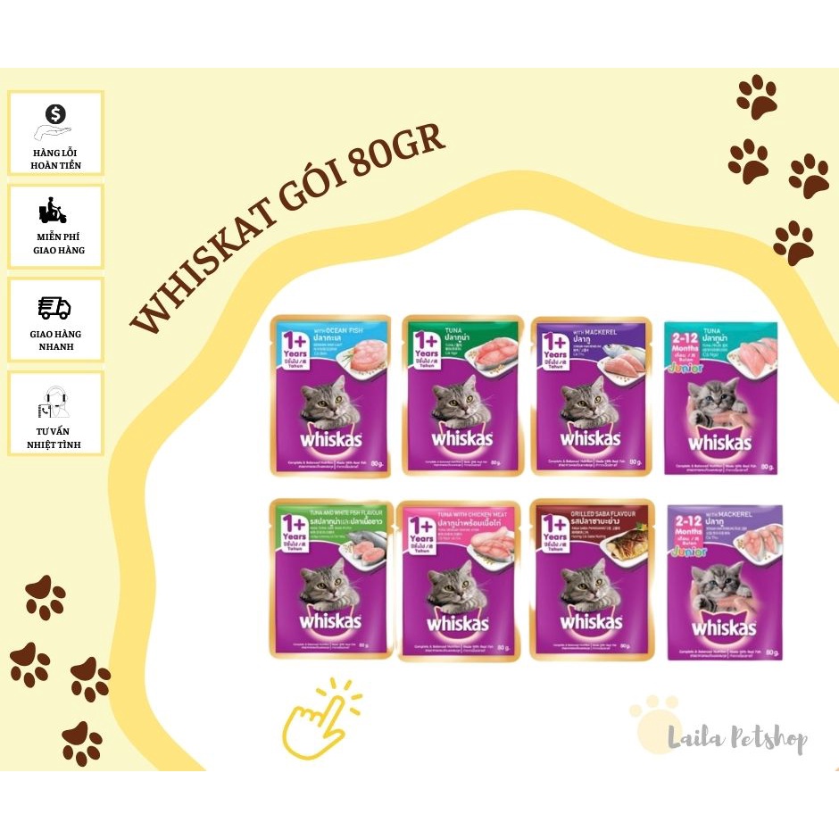 Pate WHISKAS Cho Mèo Lớn Và Mèo Con Dạng Gói 80Gr