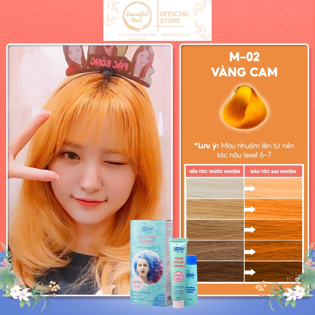 Thuốc Nhuộm Tóc 💖 Màu Vàng Cam 💖 MOLOKAI, Kem Nhuộm Tóc Tại Nhà Chứa Collagen Tảo Biển Siêu Dưỡng - BEAUTIFULL HAIR
