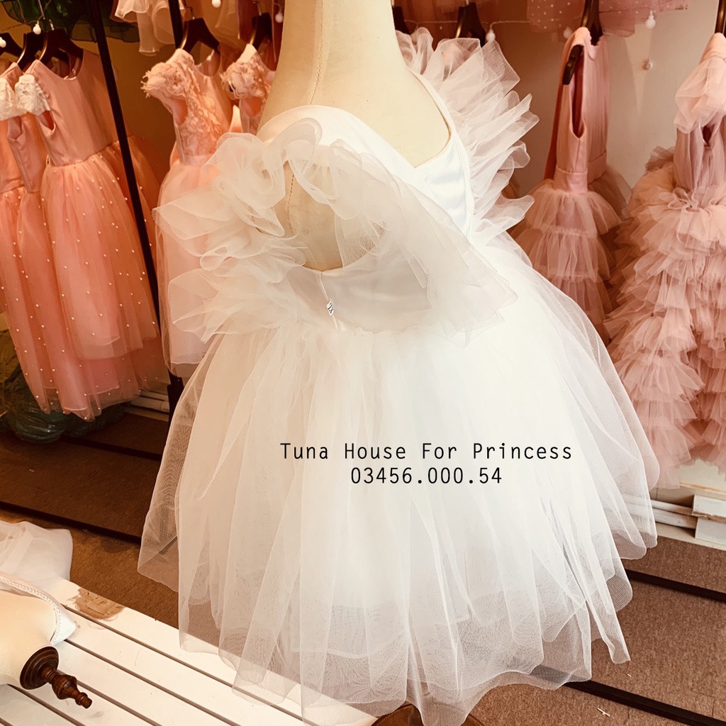 Váy đầm xoè công chúa màu trắng cánh tiên mặc thôi nôi đầy tháng cho bé gái - Tuna House For Princess