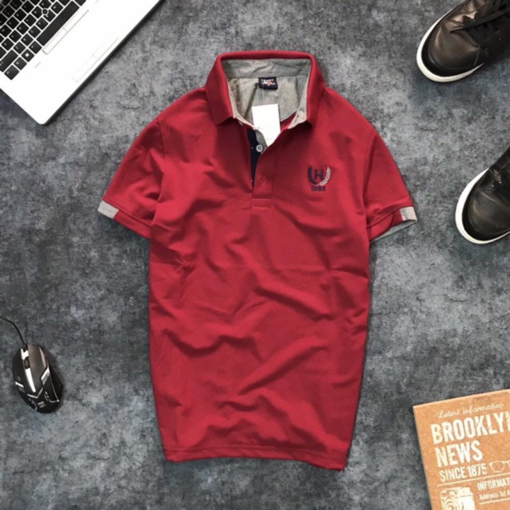 Áo polo nam cao cấp hình bông lúa vải cotton thoáng mát | BigBuy360 - bigbuy360.vn