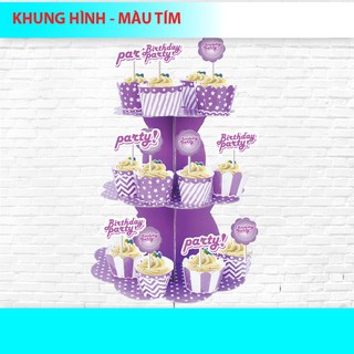 THÁP 3 TẦNG ĐỂ BÁNH CUPCAKE MÀU TÍM